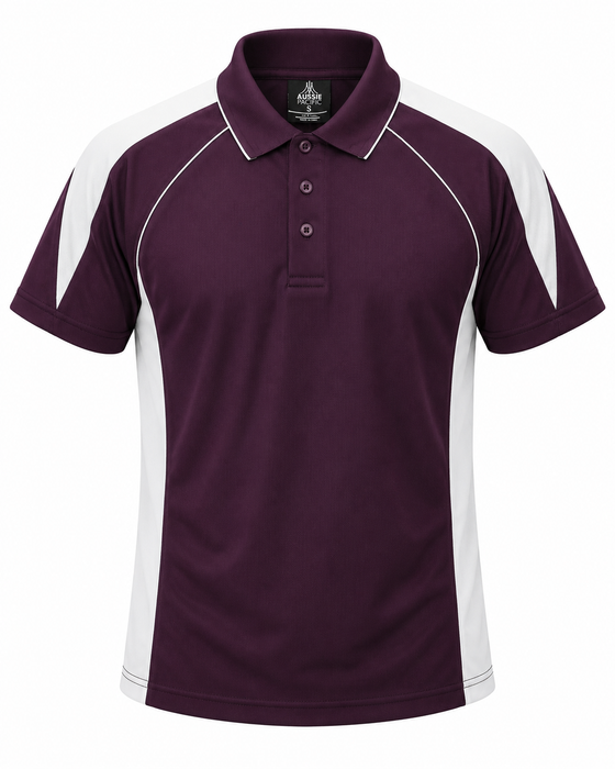 PREMIER MENS POLOS - BURGUNDY/WHITE