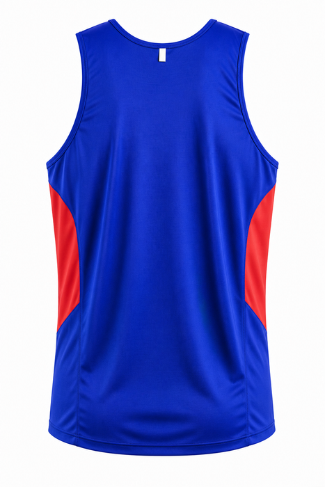 TASMAN MENS SINGLETS - ROYAL/RED