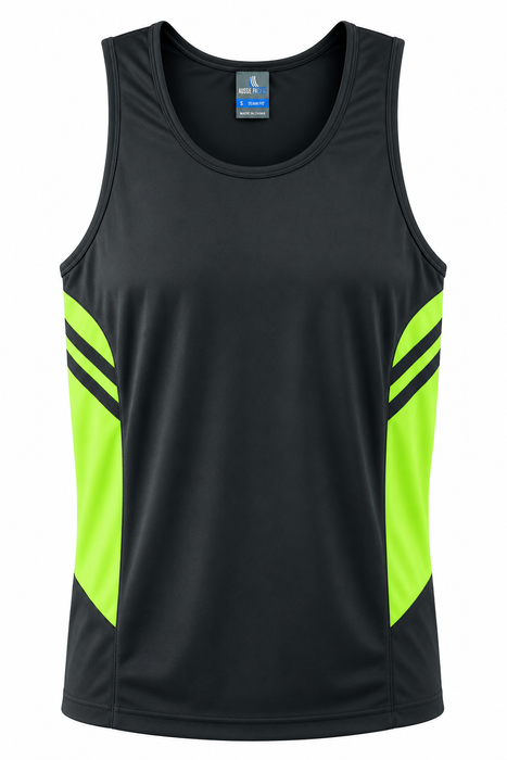 TASMAN MENS SINGLETS - SLATE/NEON YELLOW