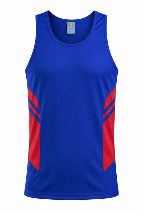 TASMAN MENS SINGLETS - ROYAL/RED