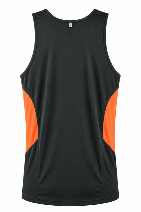 TASMAN MENS SINGLETS - SLATE/NEON ORANGE