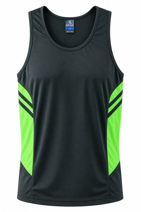 TASMAN MENS SINGLETS - SLATE/NEON GREEN
