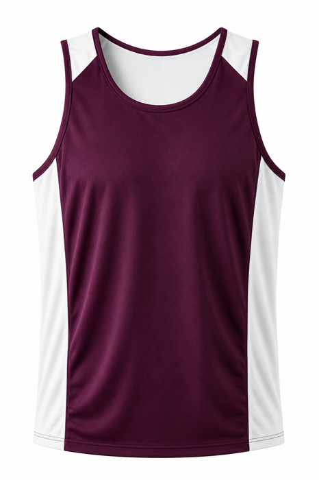 PREMIER MENS SINGLETS - BURGUNDY/WHITE