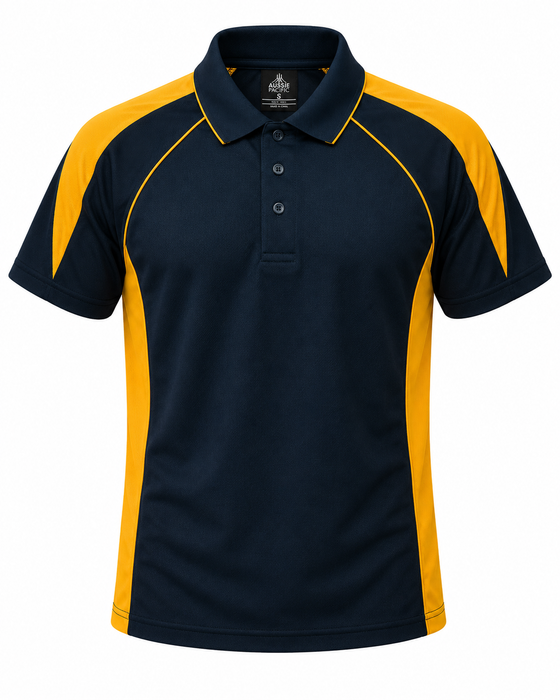 PREMIER MENS POLOS - NAVY/GOLD