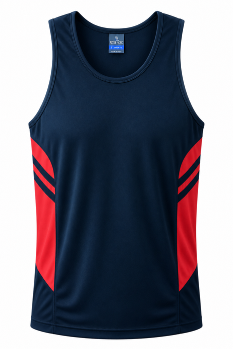 TASMAN MENS SINGLETS - NAVY/RED