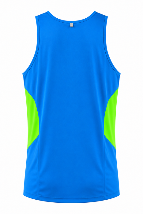 TASMAN MENS SINGLETS - CYAN/NEON GREEN