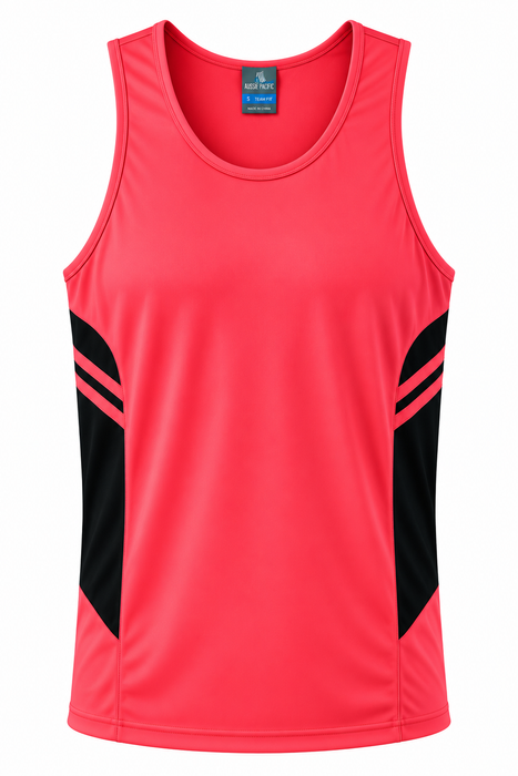 TASMAN MENS SINGLETS - NEON PINK/BLACK