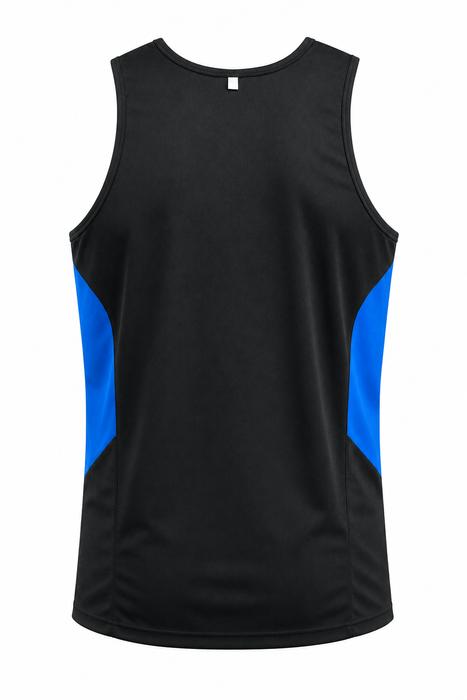 TASMAN MENS SINGLETS - BLACK/CYAN