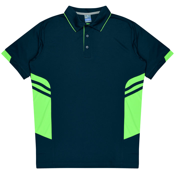 TASMAN MENS POLOS - NAVY/NEON GREEN