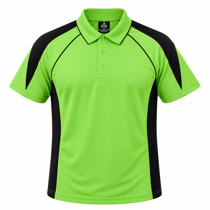 PREMIER MENS POLOS - APPLE/BLACK