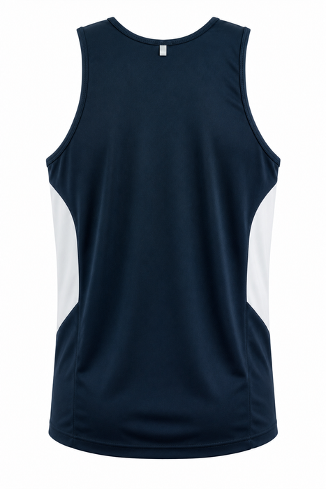 TASMAN MENS SINGLETS - NAVY/WHITE