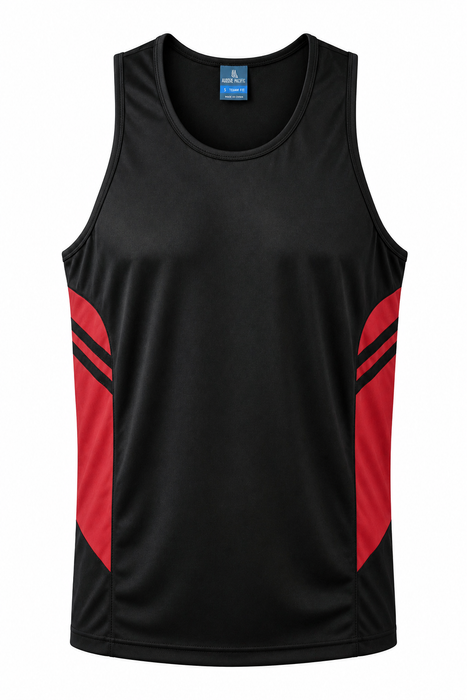 TASMAN MENS SINGLETS - BLACK/RED