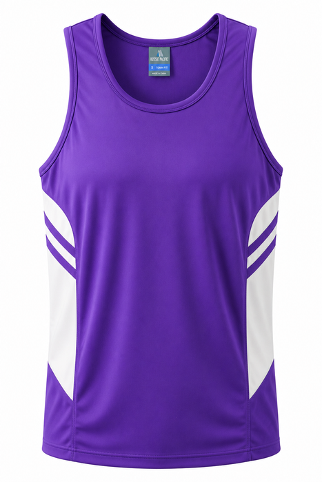 TASMAN MENS SINGLETS - PURPLE/WHITE