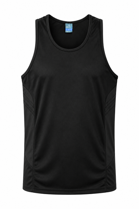 TASMAN MENS SINGLETS - BLACK