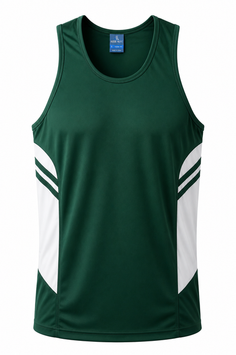 TASMAN MENS SINGLETS - BOTTLE/WHITE