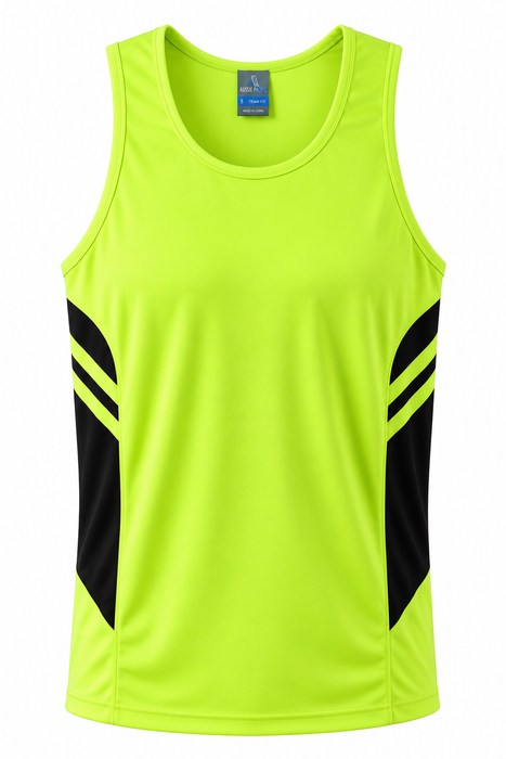 TASMAN MENS SINGLETS - NEON YELLOW/BLACK