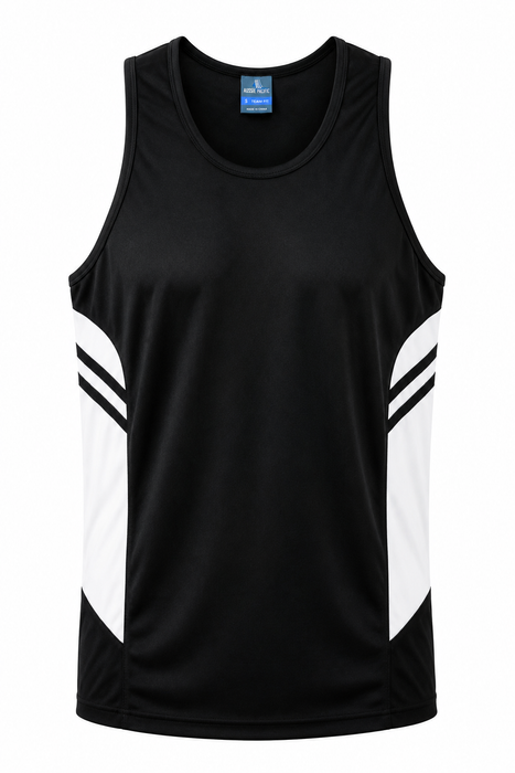 TASMAN MENS SINGLETS - BLACK/WHITE
