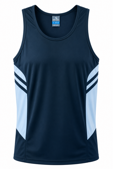 TASMAN MENS SINGLETS - NAVY/SKY