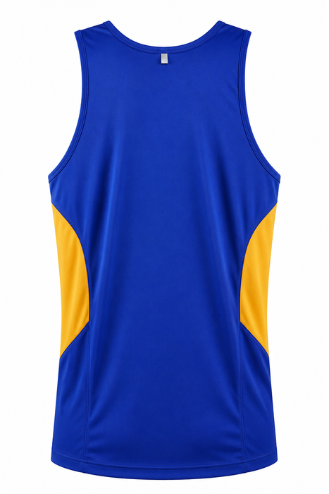 TASMAN MENS SINGLETS - ROYAL/GOLD