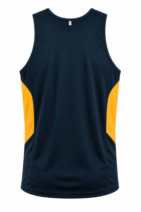 TASMAN MENS SINGLETS - NAVY/GOLD