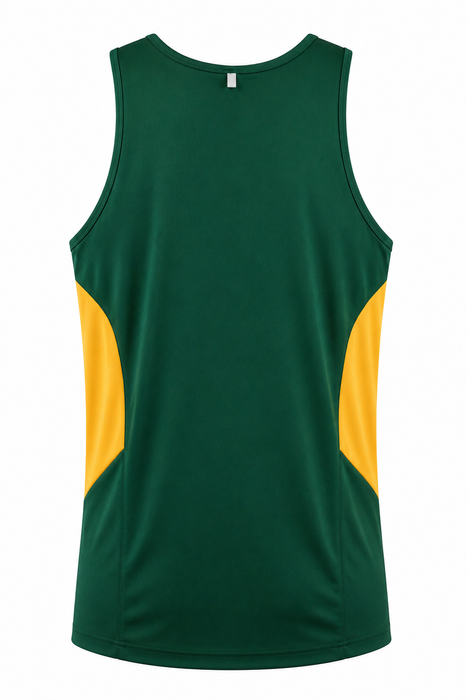 TASMAN MENS SINGLETS - BOTTLE/GOLD