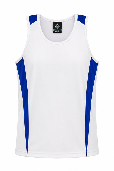 EUREKA MENS SINGLETS - WHITE/ROYAL