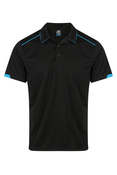 CURRUMBIN MENS POLOS - BLACK/CYAN