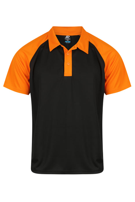 MANLY MENS POLOS - BLACK/ELECTRIC ORANGE