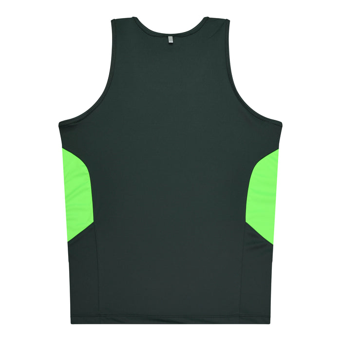 TASMAN MENS SINGLETS - SLATE/NEON GREEN