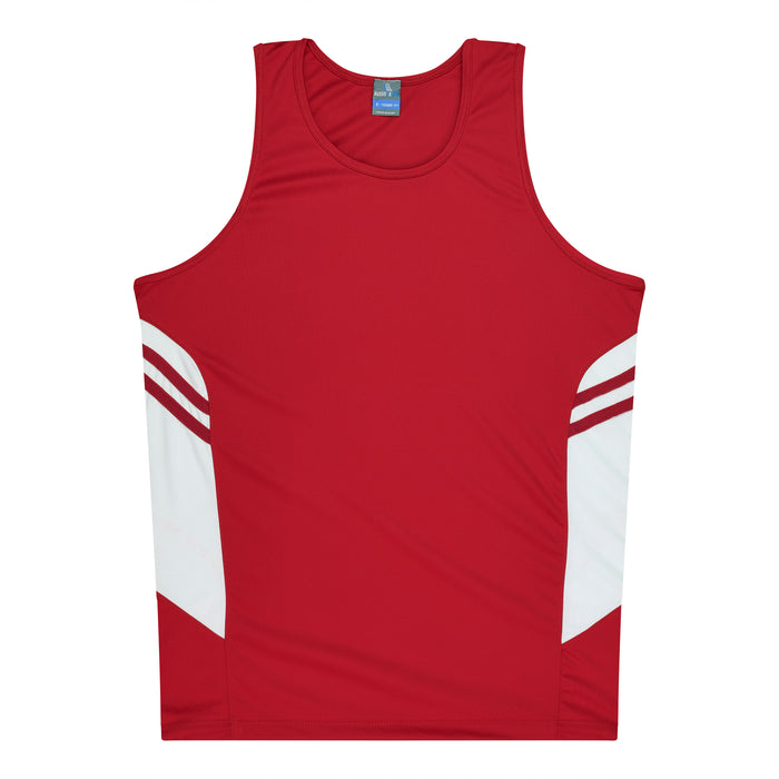 TASMAN MENS SINGLETS - RED/WHITE