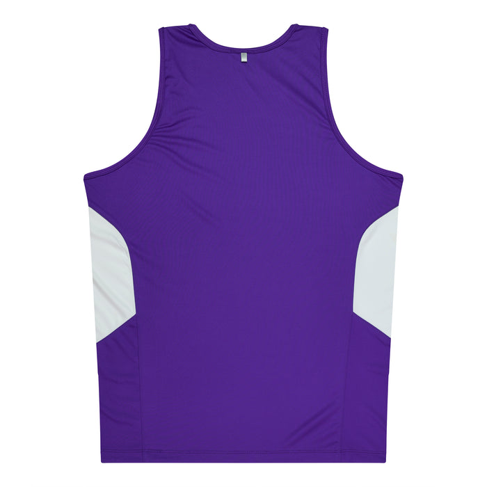 TASMAN MENS SINGLETS - PURPLE/WHITE