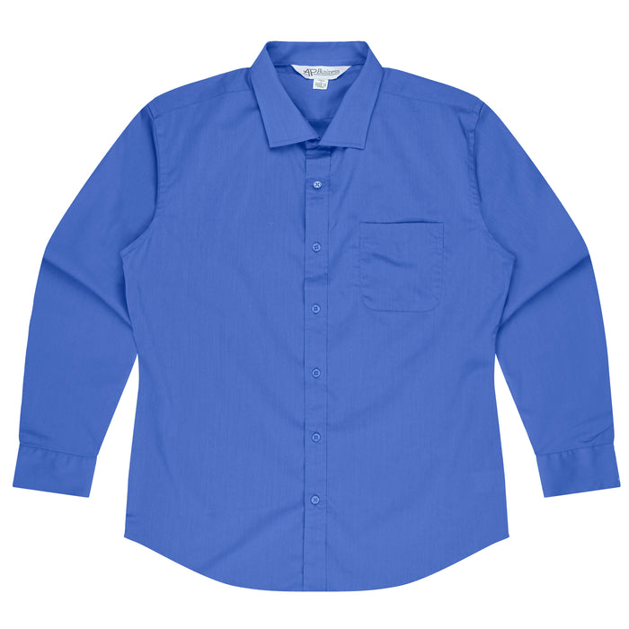 MOSMAN MENS SHIRT LONG SLEEVE - MID BLUE